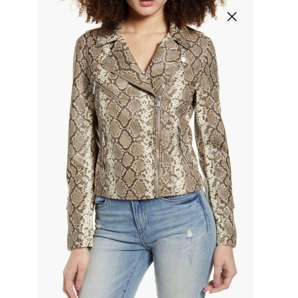 Vigoss Snake Print Faux Leather Moto Jacket Medium